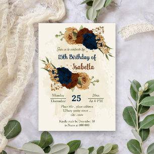 Convites terracota tom terra natal azul floral aniversário