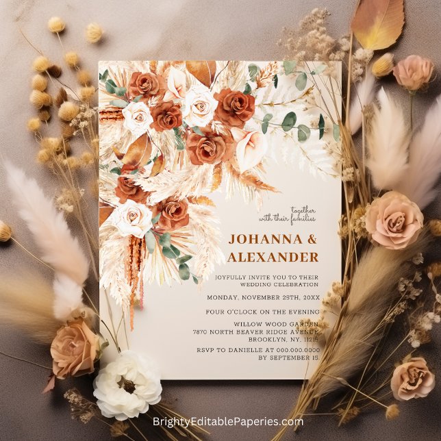 Convites Terracota Vibrante e Ousada Casamento Boho Boêmio (Bright Bold Terracotta Invitations: Perfect for Your Boho Wedding.)