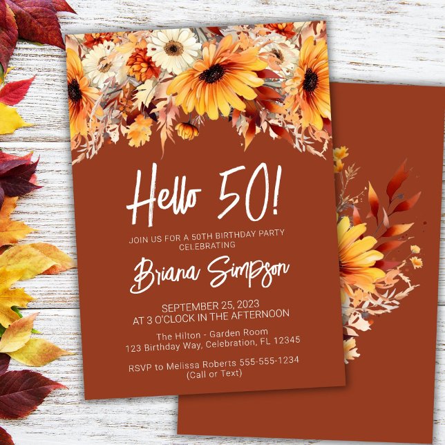 Convites Terracotta 50th Birthday Fall Floral (Criador carregado)