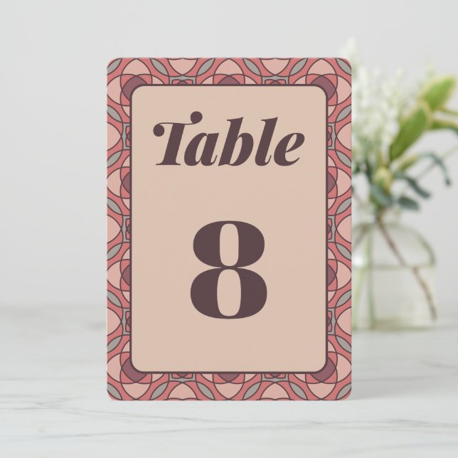 Convites Terracotta and Dusty Rose Art Deco Table Number (Em pé/Frente)