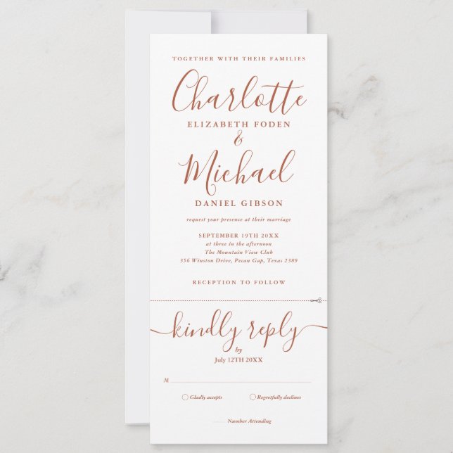 Convites Terracotta Assinatura Script Tudo Em Um Casamento (Frente)