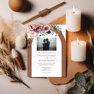 Convites Terracotta Autumn Floral com Photo Wedding