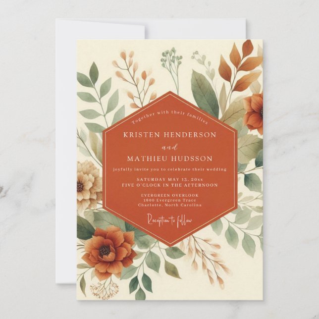 Convites Terracotta Autumnal Foliage Wedding (Frente)