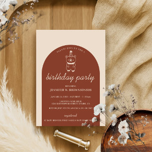 Convites Terracotta Birthday Bear Vestindo o chapéu