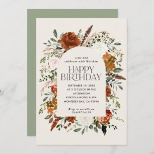 Convites Terracotta Black Flor Botanical Aniversário modern