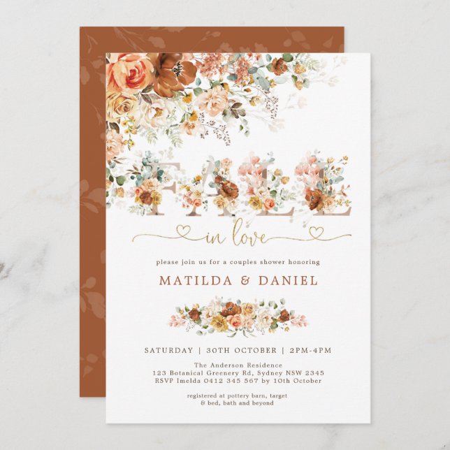 Convites Terracotta Blush Fall em Chá de panela de Amor (Frente/Verso)