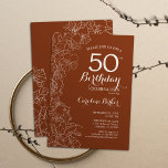 Convites Terracotta Boho 50ª Festa de aniversário<br><div class="desc">Terracotta Boho 50º Convite de aniversário. Design minimalista moderno com desenhos florais botânicos com acentos e letra de script de tipografia. Simples trendy convida cartão perfeito para uma festa de na moda. Pode ser personalizado para qualquer idade. Impressos convites Zazzle ou modelo de impressão digital instantânea para download.</div>