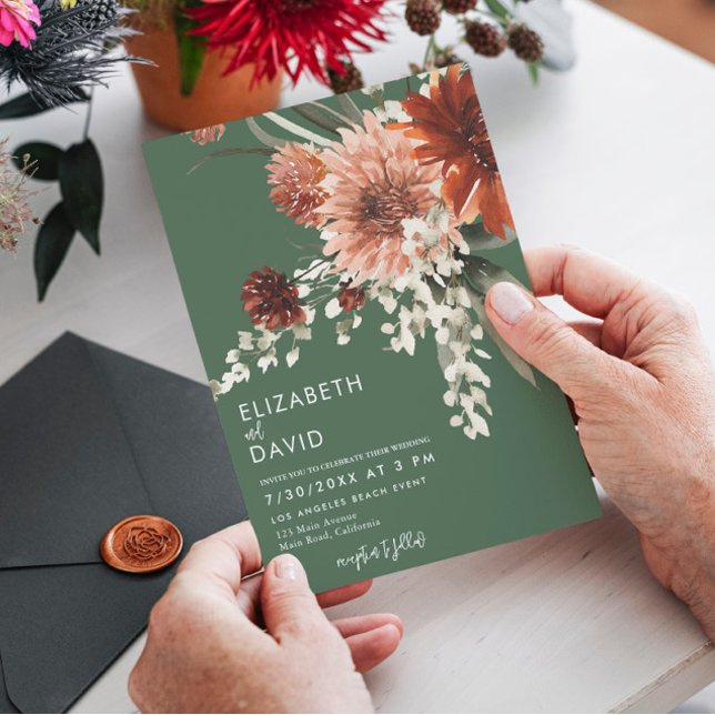 Convites Terracotta Boho Azeite Floral Casamento Verde (Criador carregado)