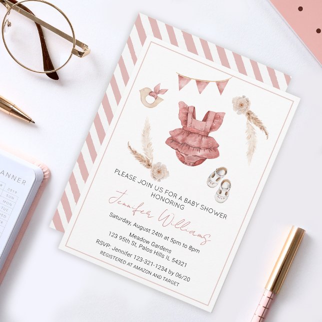 Convites Terracotta boho chá de roupas para bebês (Criador carregado)