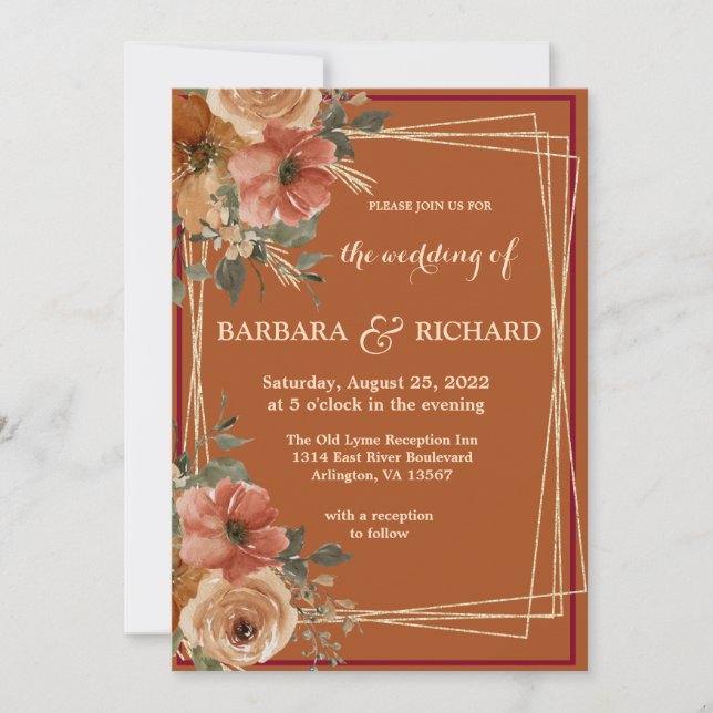 Convites Terracotta Boho Fall Floral Watercolor (Frente)