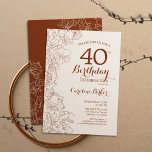 Convites Terracotta Boho Floral aniversário de 40 anos<br><div class="desc">Terracotta Boho Floral aniversário de 40 anos Convite de festas. Design minimalista moderno com desenhos botânicos em destaque e letra de script de tipografia. Simples trendy convida cartão perfeito para uma festa de na moda. Pode ser personalizado para qualquer idade. Impressos convites Zazzle ou modelo de impressão digital instantânea para...</div>