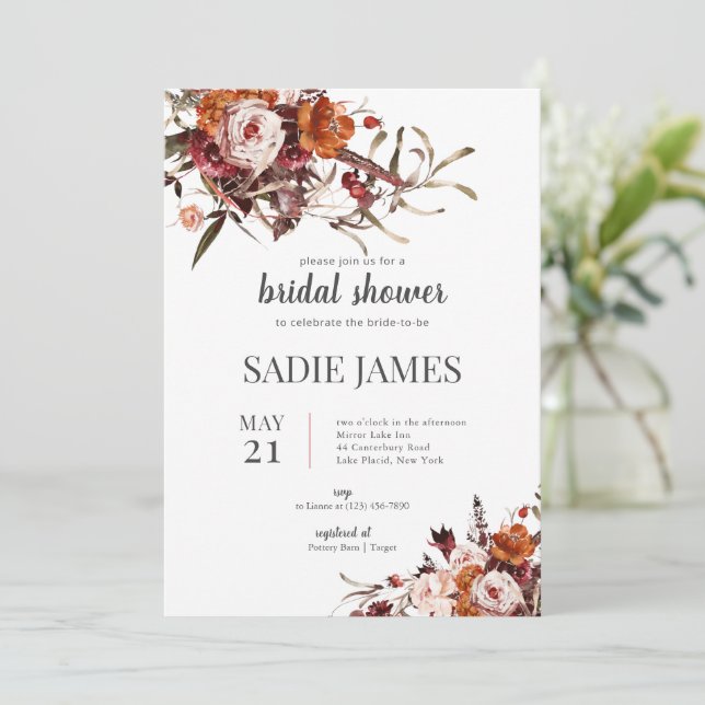 Convites Terracotta Boho Floral Bridal Shower Invitation (Em pé/Frente)