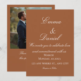 Convites Terracotta Boho Minimal Photo Wedding Invitation