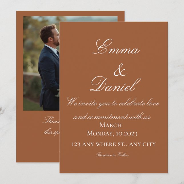 Convites Terracotta Boho Minimal Photo Wedding Invitation (Frente/Verso)