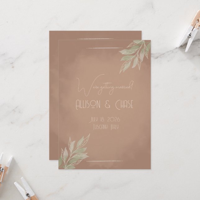 Convites Terracotta Boho Minimalist Save the Date card (Frente/Verso In Situ)