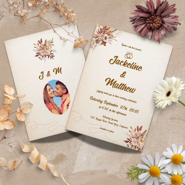 Convites Terracotta Boho Pampas Floral Wedding (Criador carregado)
