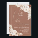 Convites Terracotta Boho Pampas Grass Hello aniversário de<br><div class="desc">Terracotta Boho Pampas Grass Hello aniversário de 40 anos Convite Bohemian inspirou um convite de aniversário com dois arranjos florais beige e castanho com grama pampas em um fundo cor de terracota. Ideal para quem procura um convite de aniversário estilo boêmio e pode ser usado para qualquer idade.</div>