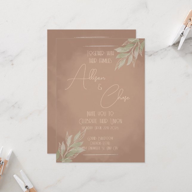 Convites Terracotta Boho Wedding Invitation with Minimalist (Frente/Verso In Situ)