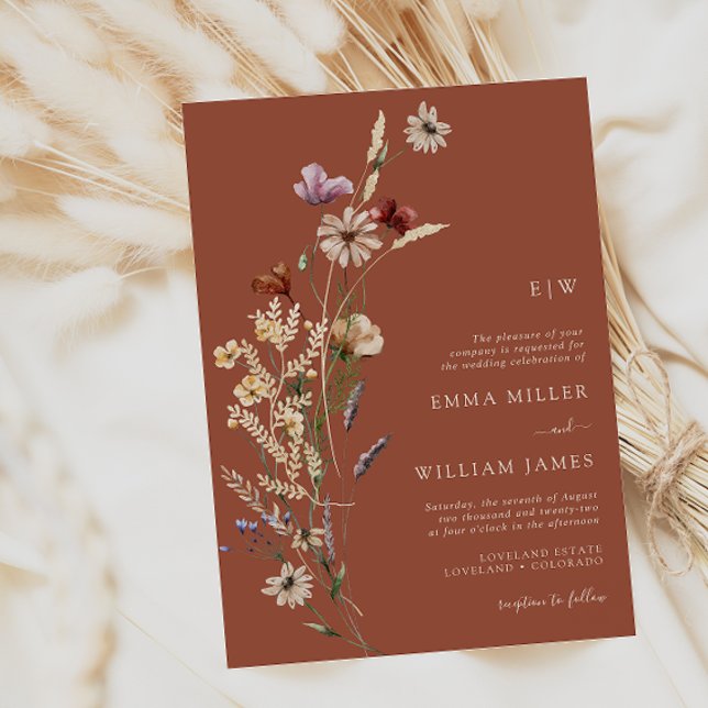 Convites Terracotta Boho Wildflower Wedding (Criador carregado)