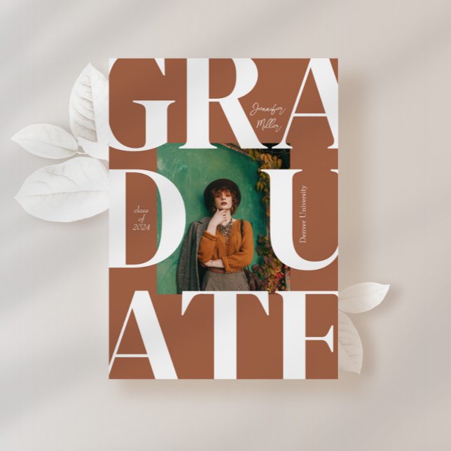 Convites Terracotta Bold Modern Clássico Graduação de Fotos (Criador carregado)