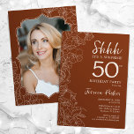 Convites Terracotta Botanical Photo Surprise 50th Birthday<br><div class="desc">Terracotta queimou uma surpresa laranja na 50ª convite de aniversário com sua foto na parte de trás do cartão. O Trendy Boho, porém moderno design feminino, apresenta sotaques botânicos e fontes de script de tipografia. Simples cartão de convite floral perfeito para uma festa surpresa na moda. Pode ser personalizado para...</div>