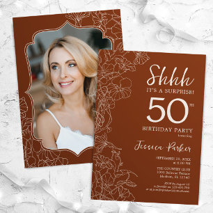 Convites Terracotta Botanical Photo Surprise 50th Birthday