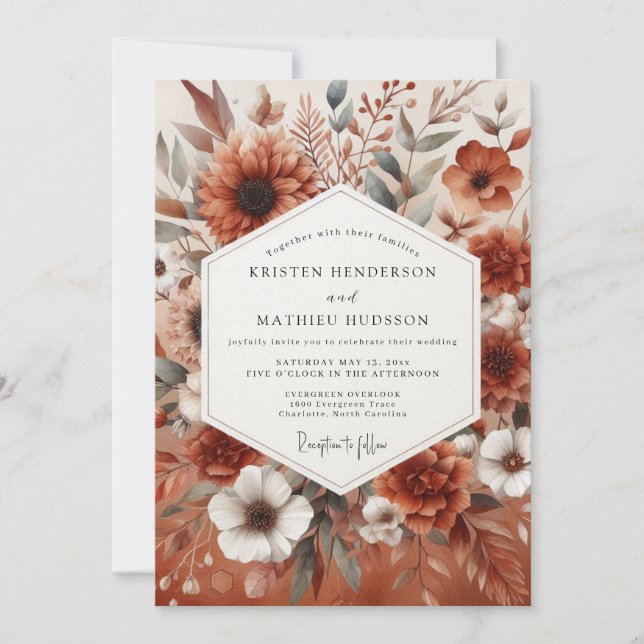Convites Terracotta Botanical Romance Wedding (Frente)