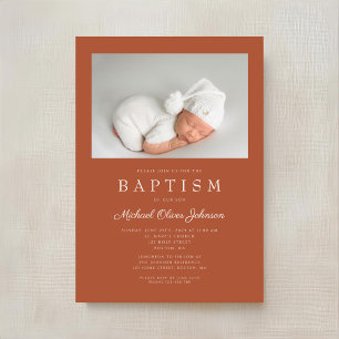 Convites Terracotta Brown Modern Photo Baptism