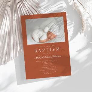 Convites Terracotta Brown Modern Photo Baptism