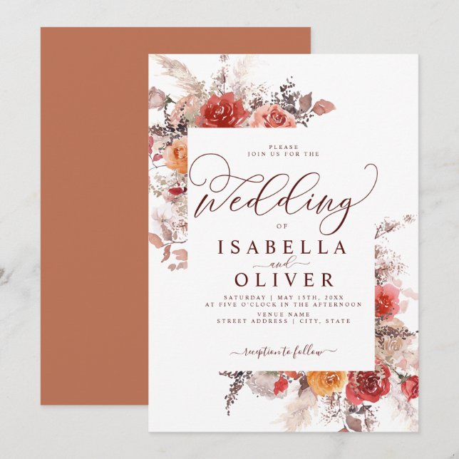 Convites Terracotta Burgundy Burnt Orange Boho Casamento In (Frente/Verso)