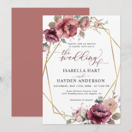 Convites Terracotta Burgundy Casamento outono Dourado Flora