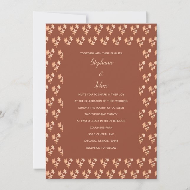 Convites Terracotta Burnt Orange Boho Casamento Floral (Frente)