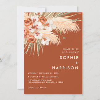 Convites Terracotta Burnt Orange Boho Pampas Grass Casament