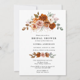 Convites Terracotta Burnt Orange Floral Bridal Shower