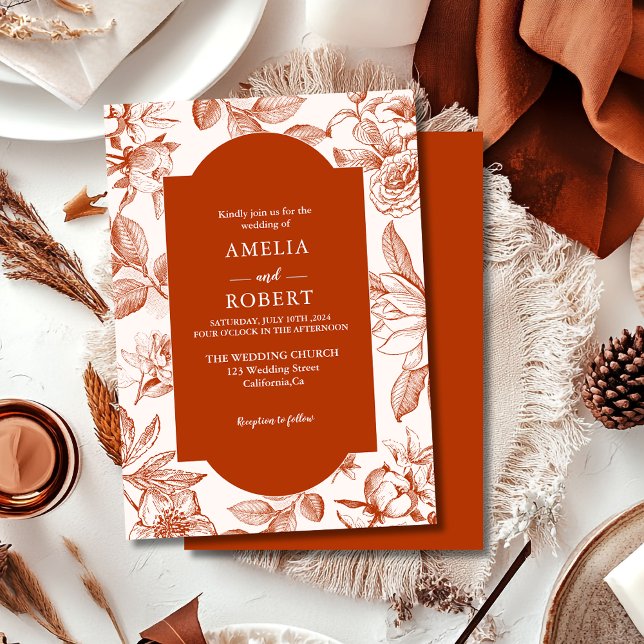 Convites Terracotta burnt orange floral Fall Wedding (Criador carregado)