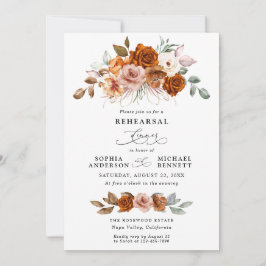 Convites Terracotta Burnt Orange Floral Rehearsal Dinner