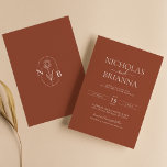 Convites Terracotta Burnt Orange Minimalist Boho Wedding<br><div class="desc">Terracotta Queimou o Convite de Casamento de Boho Minimalista Laranja. Monograma atrás.</div>