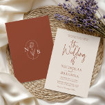 Convites Terracotta Burnt Orange Modern Boho Casamento<br><div class="desc">Terracotta Queimou o Convite para Casamento de Boho Moderno Laranja Laranja. Monograma atrás.</div>
