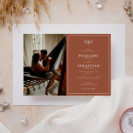 Convites Terracotta Burnt Orange Monograma Foto Casamento
