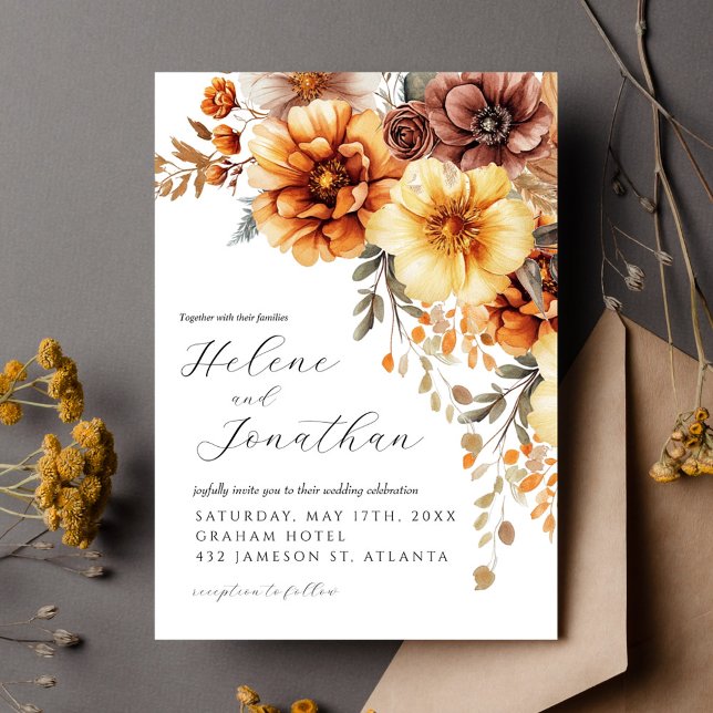 Convites Terracotta Burnt Orange Rust Boho Elegante Casamen (Terracotta Burnt Orange Rust Boho Elegant Wedding Invitation)