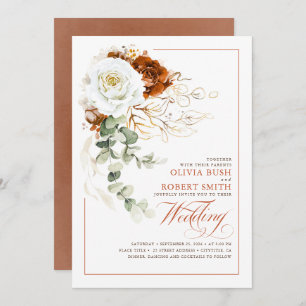 Convites Terracotta Burnt Orange & White Floral Weding