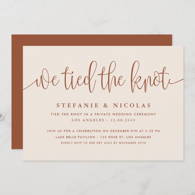 Convites Terracotta Calliografia Nós Amarramos O Casamento  (Frente/Verso)
