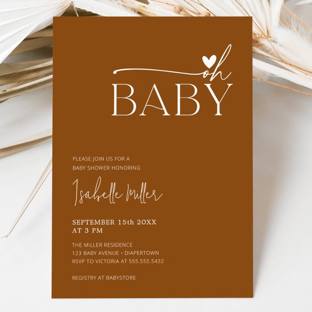 Convites Terracotta Chá de fraldas Neutro do Gênero Minimal (Terracotta Minimalist Gender Neutral Baby Shower Invitation)