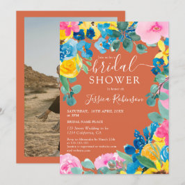 Convites Terracotta chá de panela de fotos florais de verão