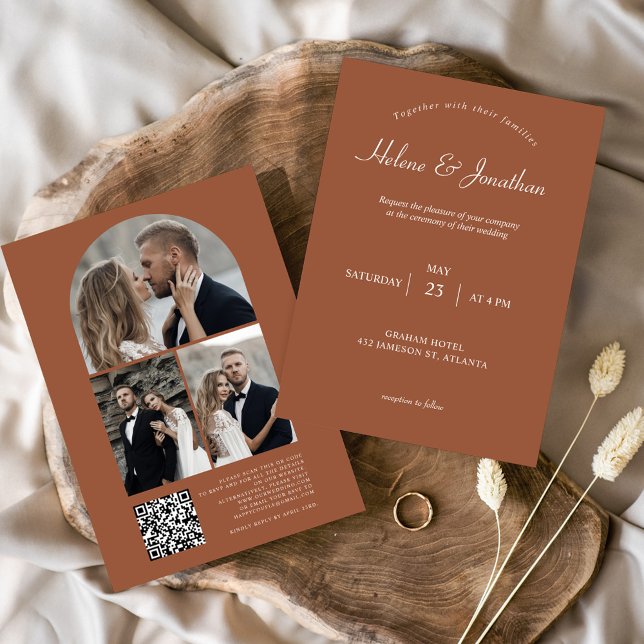 Convites Terracotta Clássica Casamento Elegante Moderno (Terracotta Modern Minimalist Elegant Wedding Invitation)