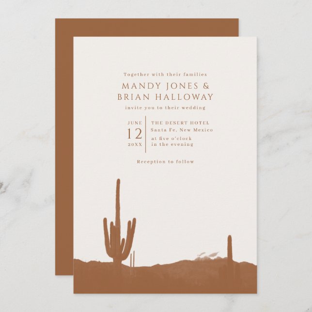 Convites Terracotta Desert Cactus Wedding (Frente/Verso)