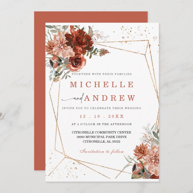 Convites Terracotta Dourado Invitation Modelo (Frente/Verso)