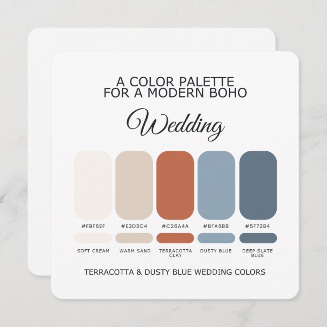 Convites Terracotta Dusty Blue Wedding Color Palette Card (Frente/Verso)