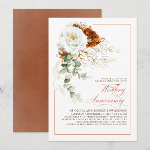 Convites Terracotta e Floral Branco Aniversário de Casament