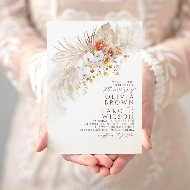 Convites Terracotta e Flores Brancas Casamento Exótico de B (Criador carregado)